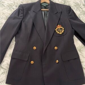 Ralph Lauren 100% wool Navy Double-Breasted Blazer with Crest